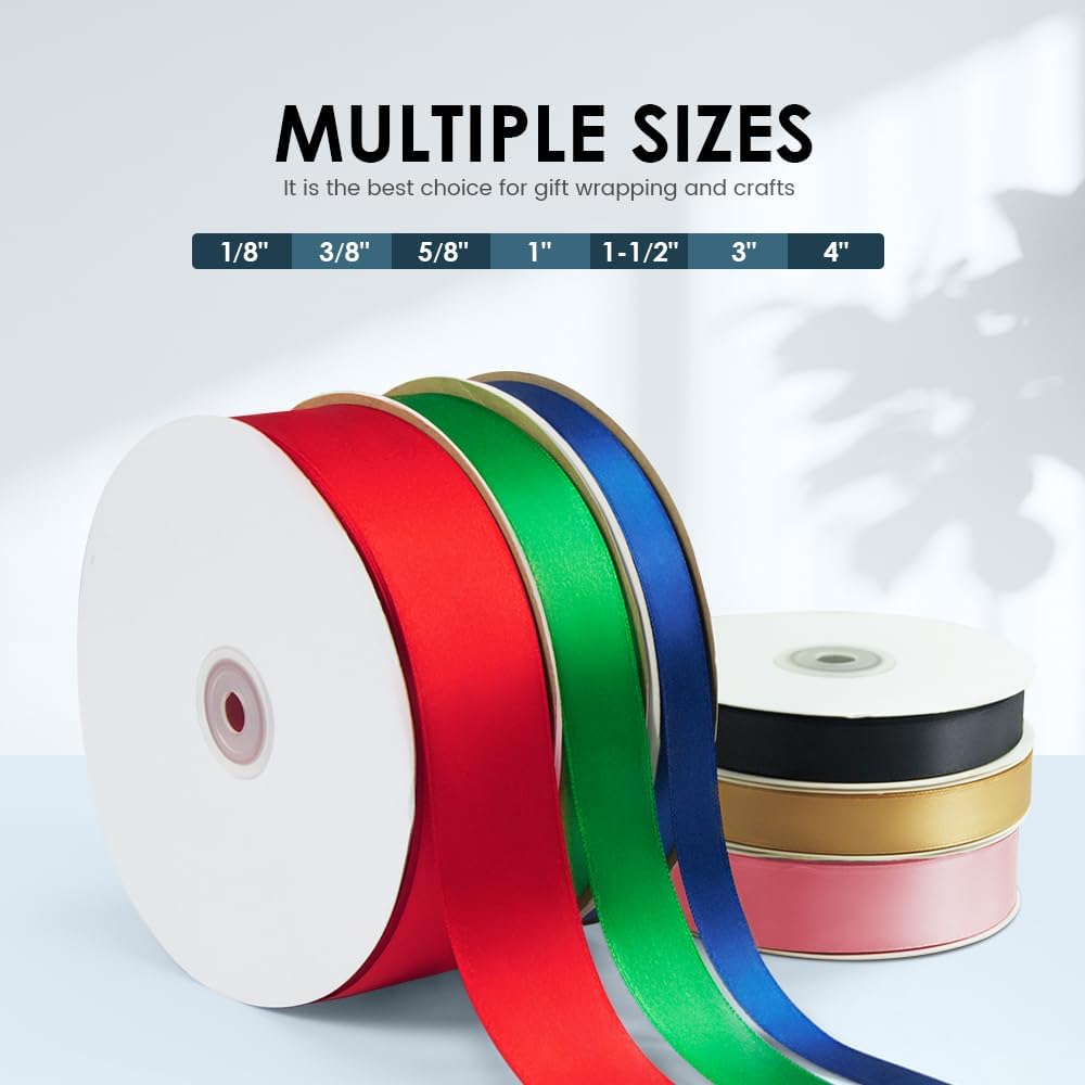 1/8" Wide x 100 Yards Single Face Polyester Satin Ribbon, Satin Ribbon for Crafts, Gift, Hair Bows, Wedding Party Decoration, Bow Making & Other Projects (Navy Blue)