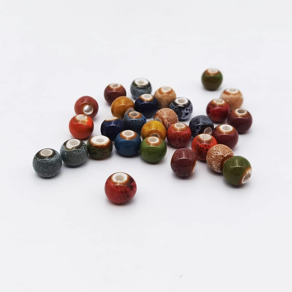 INSPIRELLE 180 Pieces Porcelain Beads Chinese Round Ceramic Beads 8mm for Handmade Jewelry Making Bracelets Necklace Making, Leopard