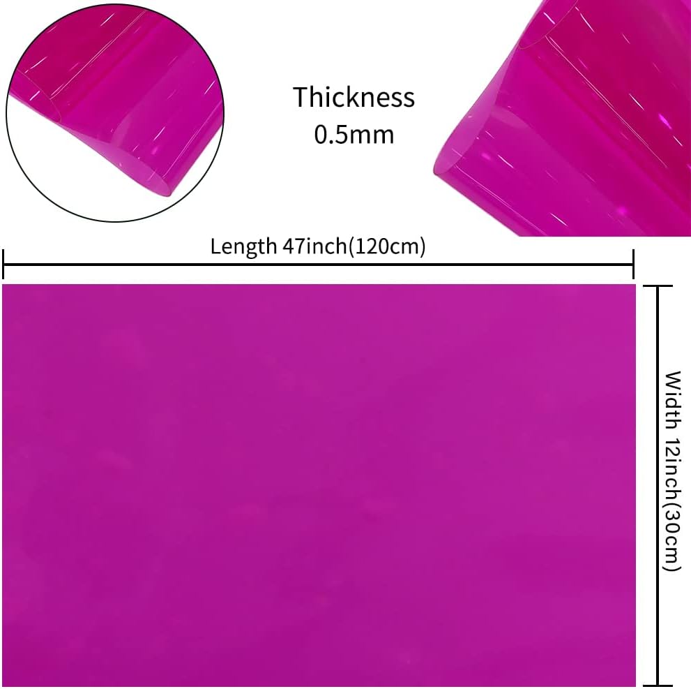 HYANG Dark Pink Transparent PVC Super Clear Holographic Vinyl Faux Leather Sheets 1 Roll 12" x 47" (30cm x 120cm) for DIY Bows Earrings Bags DIY Crafts Making