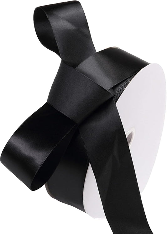 1-1/2" x 100 Yards Black Polyester Satin Ribbon Single Faced Fabric Ribbons for Eternal Roses, Flower Bouquets, Gift Wrapping, Crafts, Bridal Shower, Wedding Decor