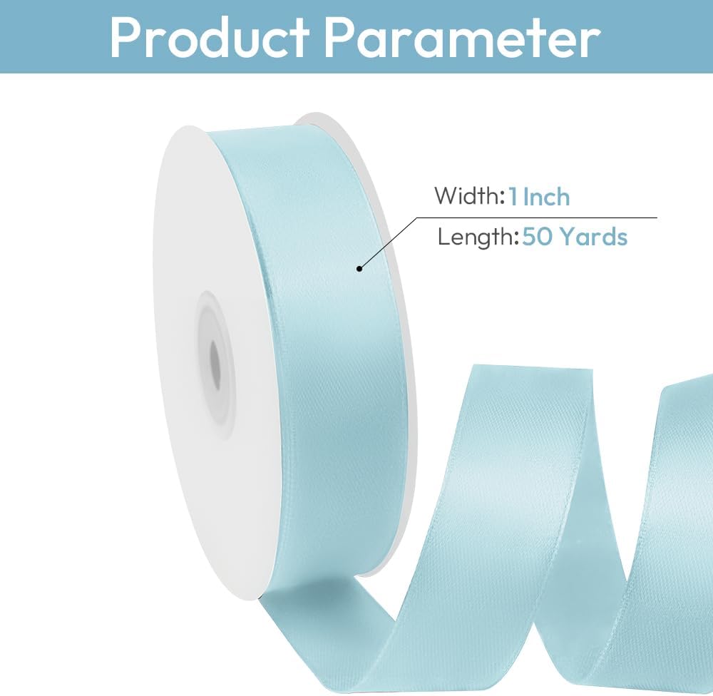 1" Width x 50 Yards Satin Fabric Ribbon, Light Blue Ribbon Perfect for DIY Bows, Swags, Gift Wrapping, Craft, Flower Bouquet，Christmas and Party Decoration