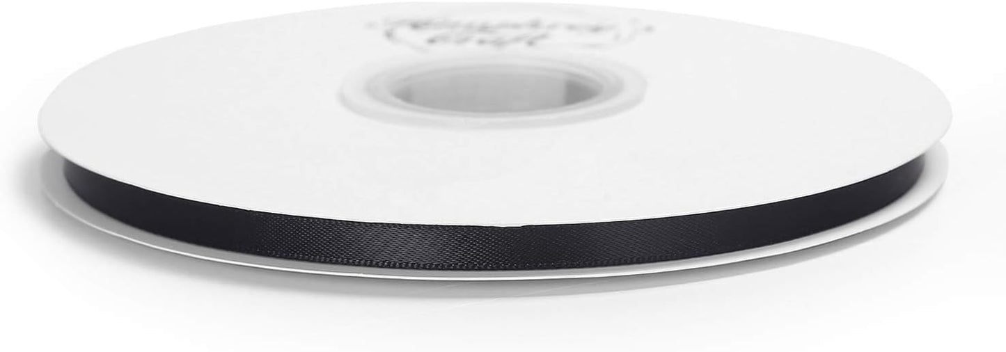 Humphrey's Craft 1/4 Inch Black Double Faced Satin Ribbon - 100 Yards for Crafts Gifts Wrapping Christmas Wedding DIY Bows Sewing Decor Invitation Card.