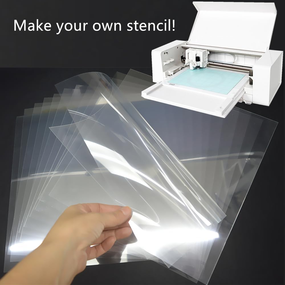 10-Pack 10 mil 12-Inch-by-12-Inch Blank Stencil Sheet for Laser Cutting Vinyl,Transparent PET, Acetate Mylar Stencil Tools and Machines Template Material