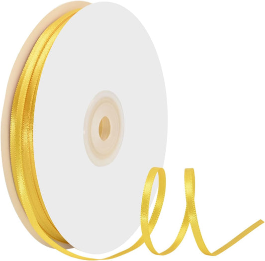 1/8" X 100 Yards Maize Yellow Satin Thin Ribbon Solid Color Double Faced Ribbons Perfect for Crafts Wedding Decor Bow Making Arts Sewing and More