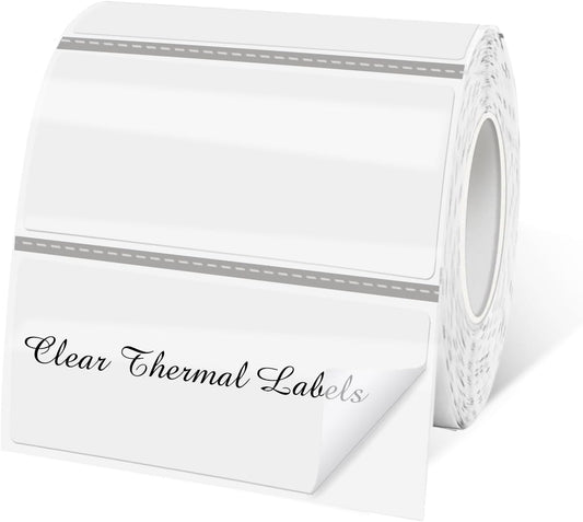 1" x 2" Transparent Thermal Label Stickers,Waterproof Thermal Printer Sticker Labels for Gift Wrapping, Self-Adhesive Name Price Tag DIY Custom Logo Design (500 pcs,Clear)