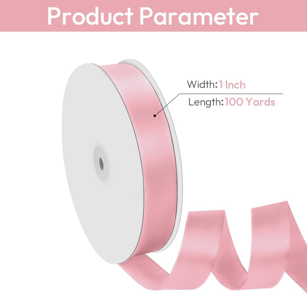1" Width x 100 Yards Satin Ribbon, Pink Ribbon Perfect for DIY Craft, Bows, Gift Wrapping, Flower Bouquet, Valentine's Day, Christmas and Party Decoration