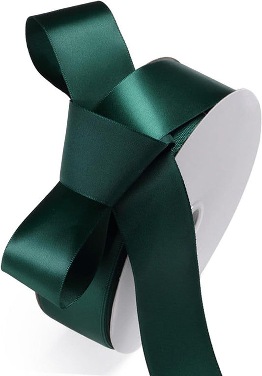 1-1/2" x 100 Yards Hunter Green Polyester Satin Ribbon Single Faced Fabric Ribbons for Eternal Roses, Flower Bouquets, Gift Wrapping, Crafts, Bridal Shower, Wedding Decor
