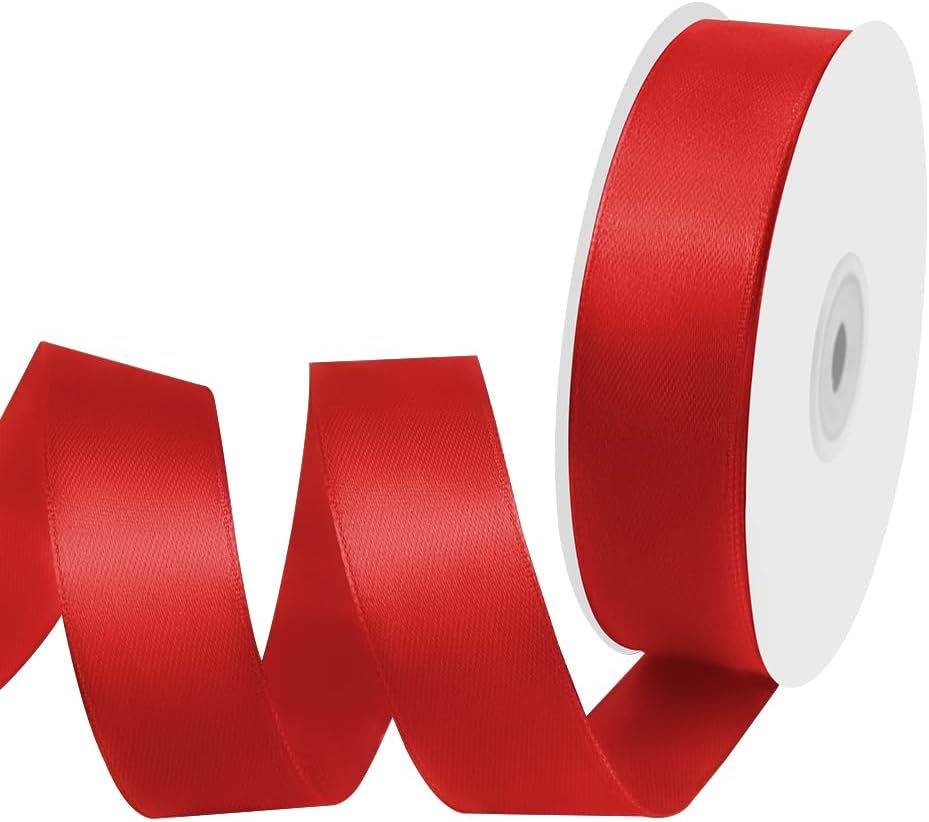 1" Width x 50 Yards Satin Fabric Ribbon, Red Ribbon Perfect for DIY Bows, Swags, Gift Wrapping, Craft, Flower Bouquet, Christmas and Party Decoration