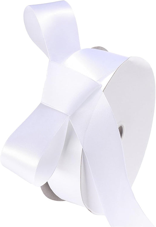 1-1/2" x 100 Yards White Polyester Satin Ribbon Single Faced Fabric Ribbons for Eternal Roses, Flower Bouquets, Gift Wrapping, Crafts, Bridal Shower, Wedding Decor