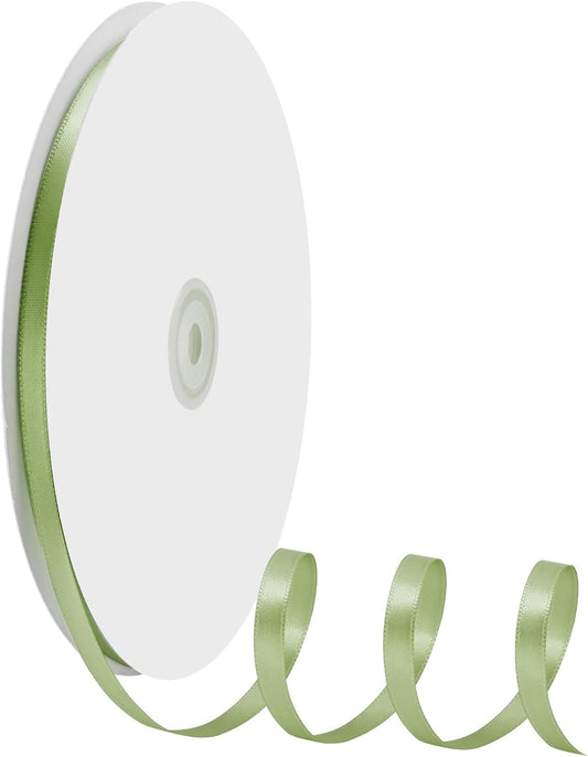 1/4" X 100 Yards Moss Satin Thin Ribbon Solid Color Double Faced Ribbons Perfect for Crafts Wedding Decor Bow Making Arts Sewing and More