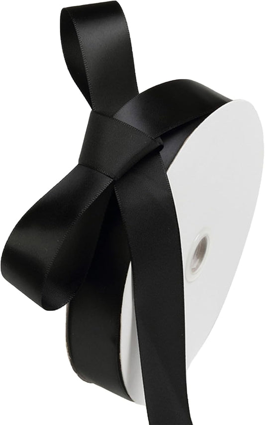 1" x 100 Yards Black Polyester Satin Ribbon Single Faced Bulk Fabric Ribbons for Gift Wrapping, Crafting, Bows Making, Flower Bouquet, Wedding, Home Decor