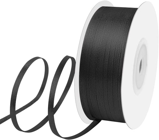 1/8" Width x 100 Yards Satin Ribbon, Thin Black Ribbon Perfect for DIY Craft, Bows, Gift Wrapping, Flower Bouquet, Valentine's Day, Christmas and Halloween Party Decoration