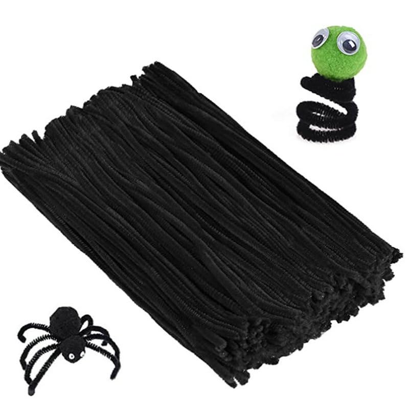 100 Pieces Pipe Cleaners Chenille Stem, Black Pipe Cleaners Set for Pipe Cleaners Halloween DIY Arts Crafts Decorations, Chenille Stems Pipe Cleaners (Black)