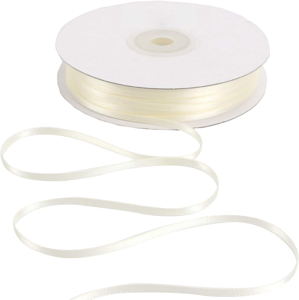 HUIHUANG Solid Color Satin Ribbon 1/8 inch x 100 Yards Roll Ribbon Thin Small Satin Double Faced Ribbon for Crafts Gift Wrapping Wedding Invitation Card DIY Bows(Beige/Ivory)