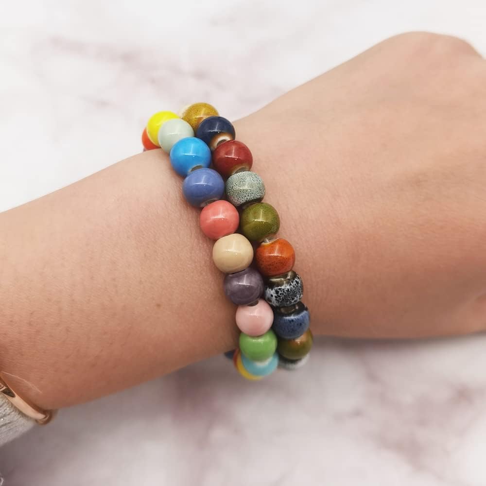 INSPIRELLE 180 Pieces Porcelain Beads Chinese Round Ceramic Beads 8mm for Handmade Jewelry Making Bracelets Necklace Making, Leopard