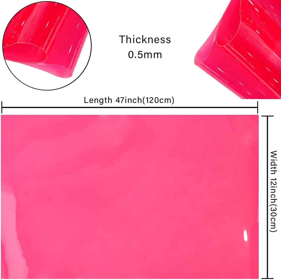 HYANG Dark Hotpink Transparent PVC Super Clear Holographic Vinyl Faux Leather Sheets 1 Roll 12" x 47" (30cm x 120cm) for DIY Bows Earrings Bags DIY Crafts Making