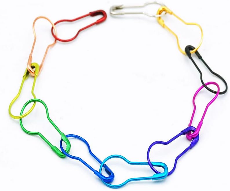 100 Pieces Safety Pins, Bulb Stitch Markers 10 Metalic Colors Assorted Metal Calabash Pins Pear Shape Knitting Pins for Crocheting Clothing Tag DIY Craft Project with Storage Box