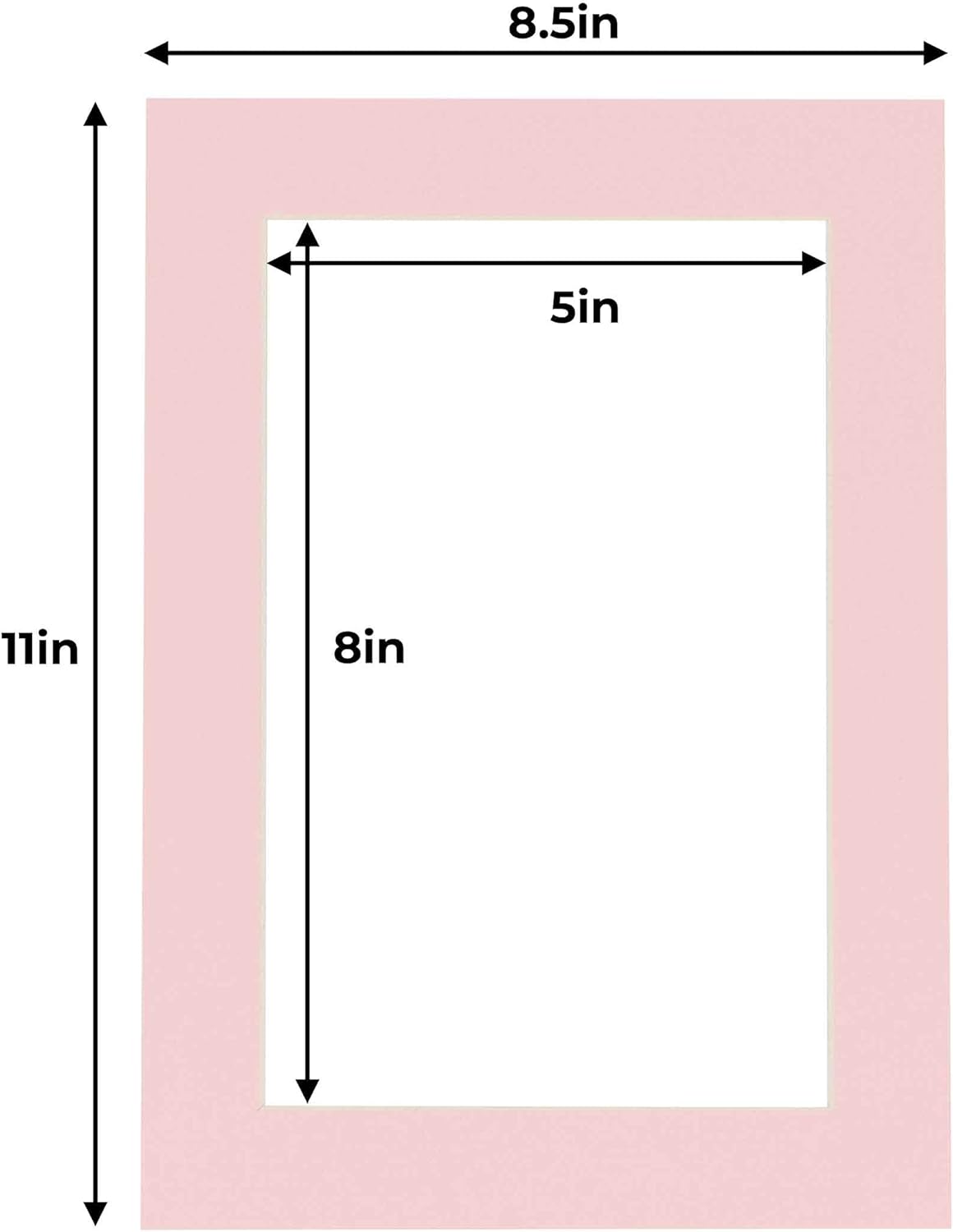 5.5x8.5 Mat for 8.5x11 Frame - Precut Mat Board Acid-Free Soft Pink 5.5x8.5 Photo Matte for a 8.5x11 Picture Frame, Matboard for Family Photos, Show Kits, Art, Picture Framing, Pack of 100 Mats