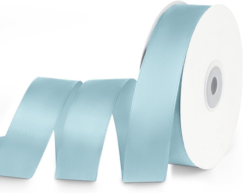 1" x 50 Yards Satin Ribbon - Light Blue Silk Ribbon with Spool - Ideal for Gift Wrapping, Floral Bouquets, Crafts, Wedding Party Decorations, Christmas and Sewing Projects