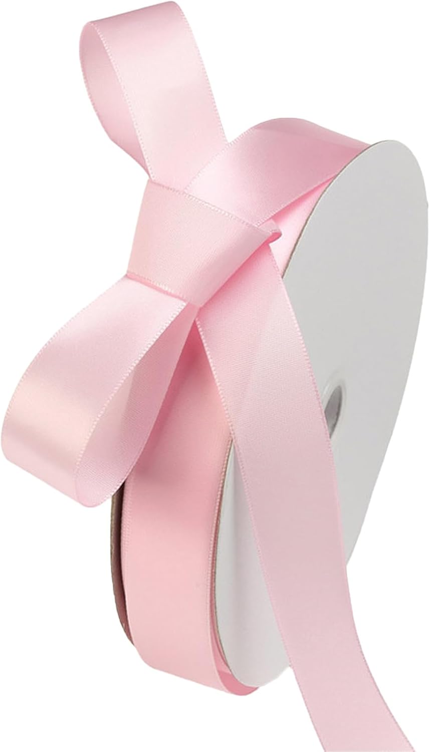 1" x 100 Yards Light Pink Polyester Satin Ribbon Single Faced Bulk Fabric Ribbons for Gift Wrapping, Crafting, Bows Making, Flower Bouquet, Wedding, Home Decor