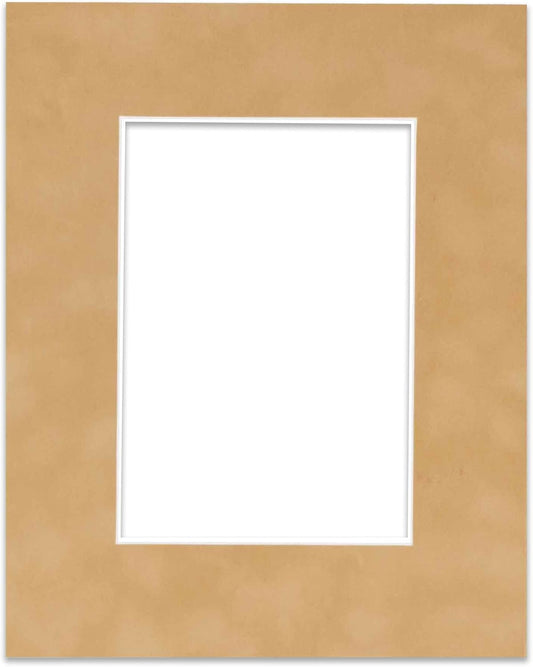 11x14 Mat Bevel Cut for 8.5x11 Photos - Acid Free Beige Suede Precut Matboard With Backing Board and Crystal Clear, Self Seal Photo Mat Bag - For Pictures, Photos, Framing - 4-ply Thickness