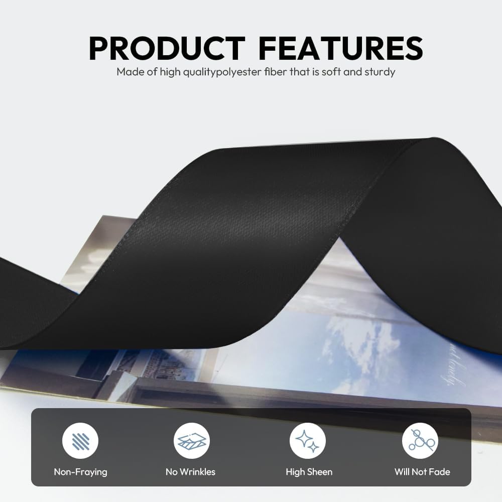 1-1/2 Inch 25 Yards Satin Ribbon Black, Solid Color Fabric Ribbon for Gift Wrapping, Wedding, Polyester Gift Ribbon for Birthday Party Decoration, Craft, Hair, Floral, Sewing