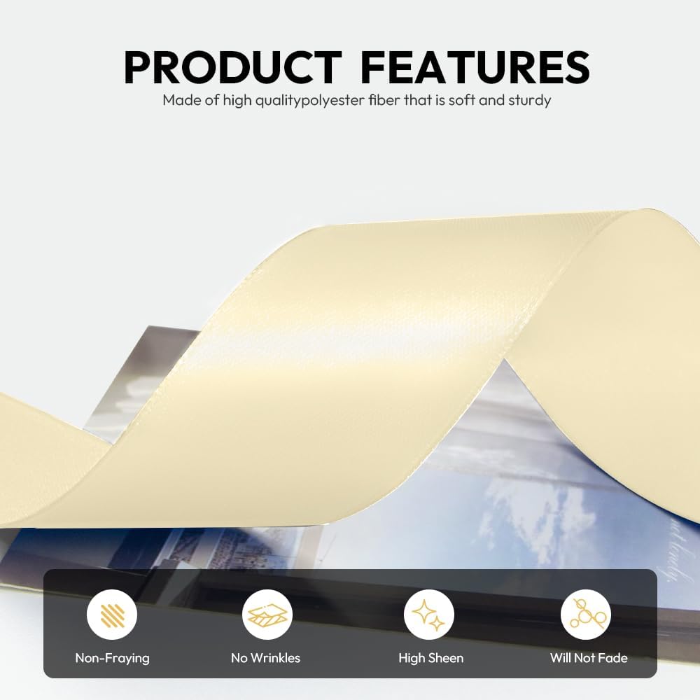 1-1/2 Inch 25 Yards Satin Ribbon Ivory, Solid Color Fabric Ribbon for Gift Wrapping, Wedding, Polyester Gift Ribbon for Birthday Party Decoration, Craft, Hair, Floral, Sewing