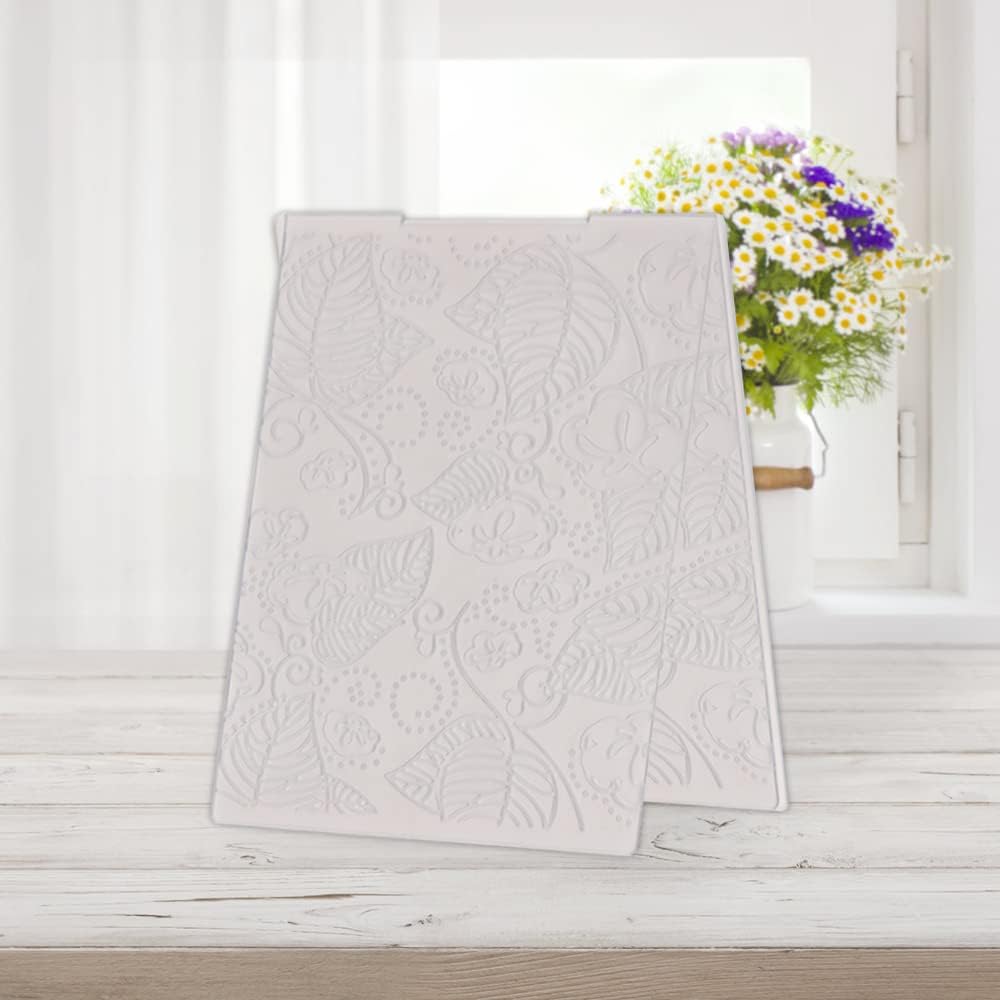 Hying 3-D Textured Impressions Background Embossing Folder, Flower Leaves Pattern Plastic Embossing Folder Template for Card Making Scrapbooking Paper Craft Album Stamps DIY Décor