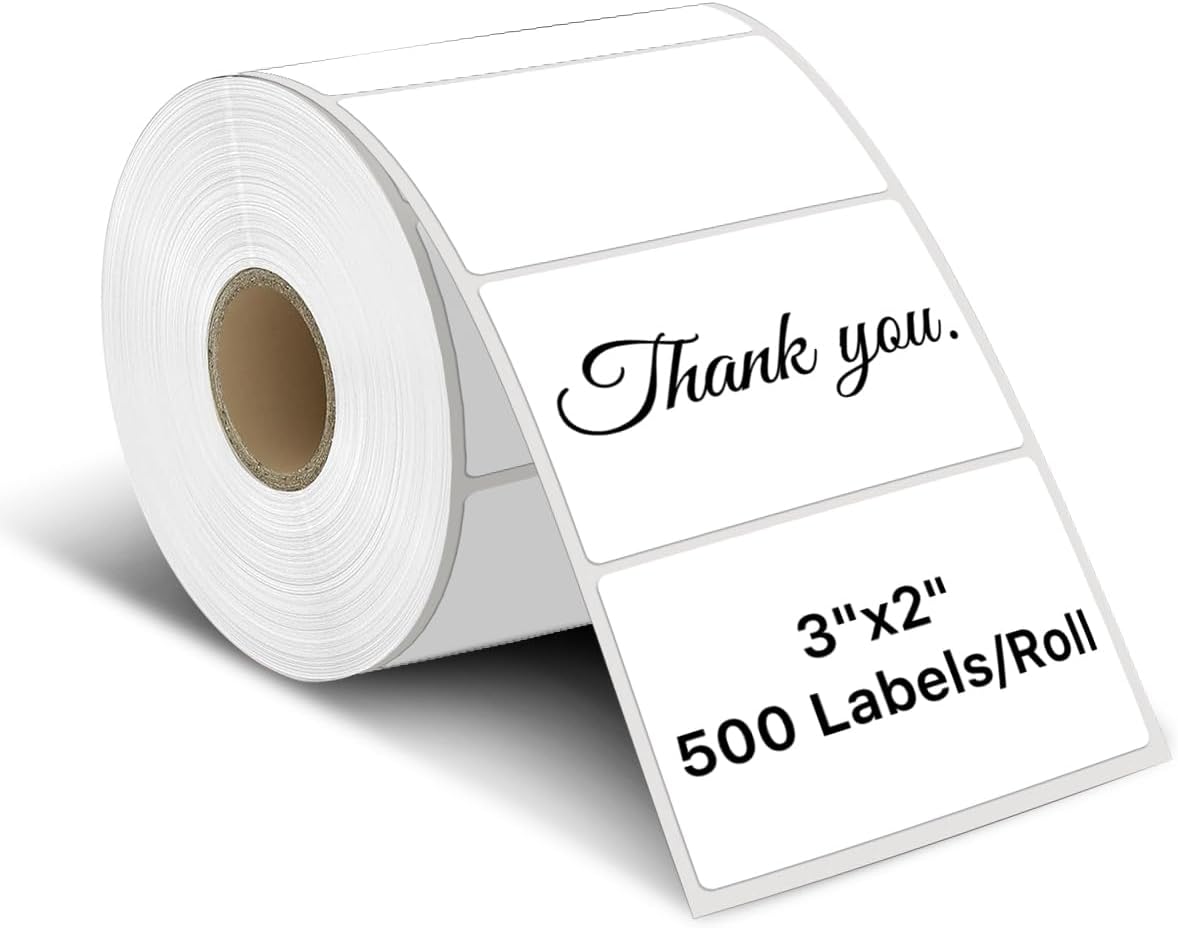 iEager 3" x 2" Thermal Labels, Rectangle Thermal Printer Stickers, Self-Adhesive Durable Sticker with Perforation Line, 500 Labels/Roll, White