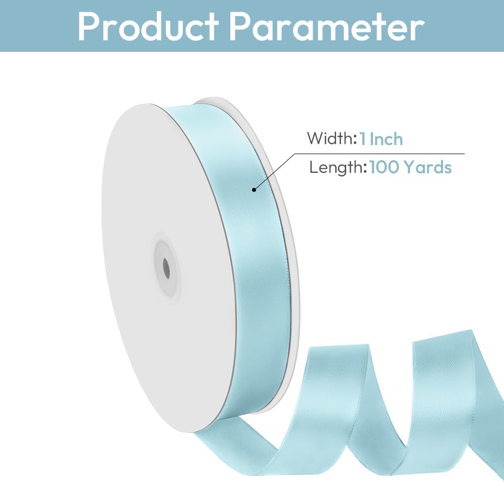 1" Width x 100 Yards Satin Ribbon, Light Blue Ribbon Perfect for DIY Craft, Bows, Gift Wrapping, Flower Bouquet, Valentine's Day, Christmas and Party Decoration