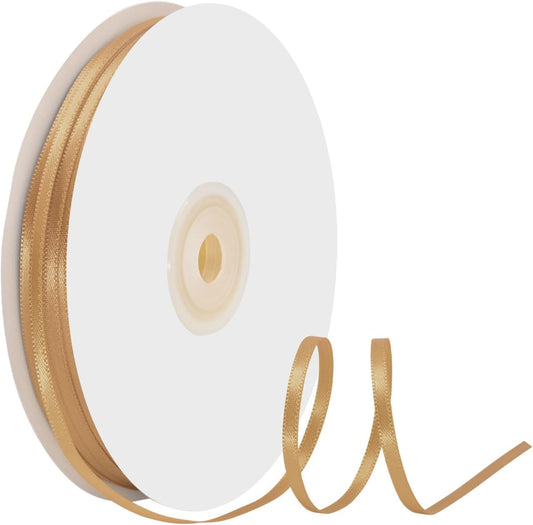 1/8" X 100 Yards Old Gold Satin Thin Ribbon Solid Color Double Faced Ribbons Perfect for Crafts Wedding Decor Bow Making Arts Sewing and More