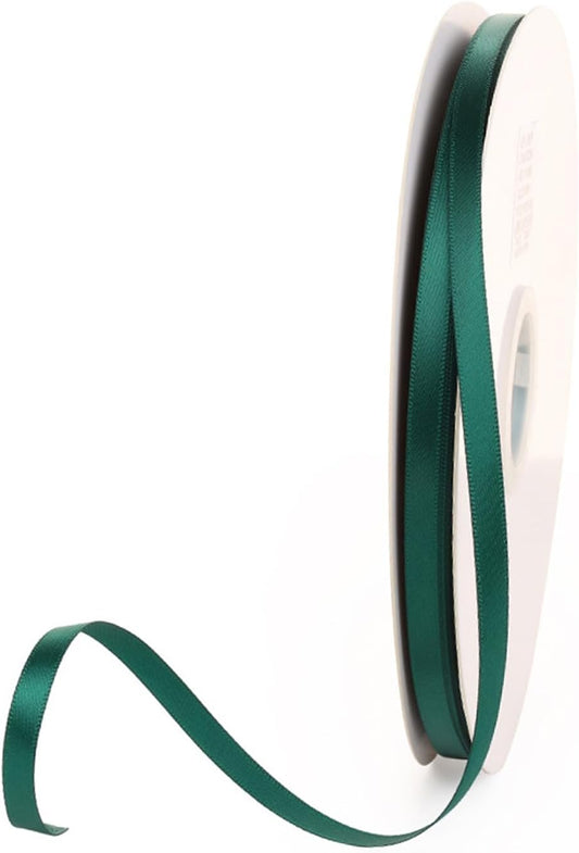 1/4" x 100 Yards Hunter Green Polyester Satin Ribbon Single Faced Bulk Fabric Ribbons for Gift Wrapping, Crafting and DIY Projects, Hair Accessories, Tiny Bows