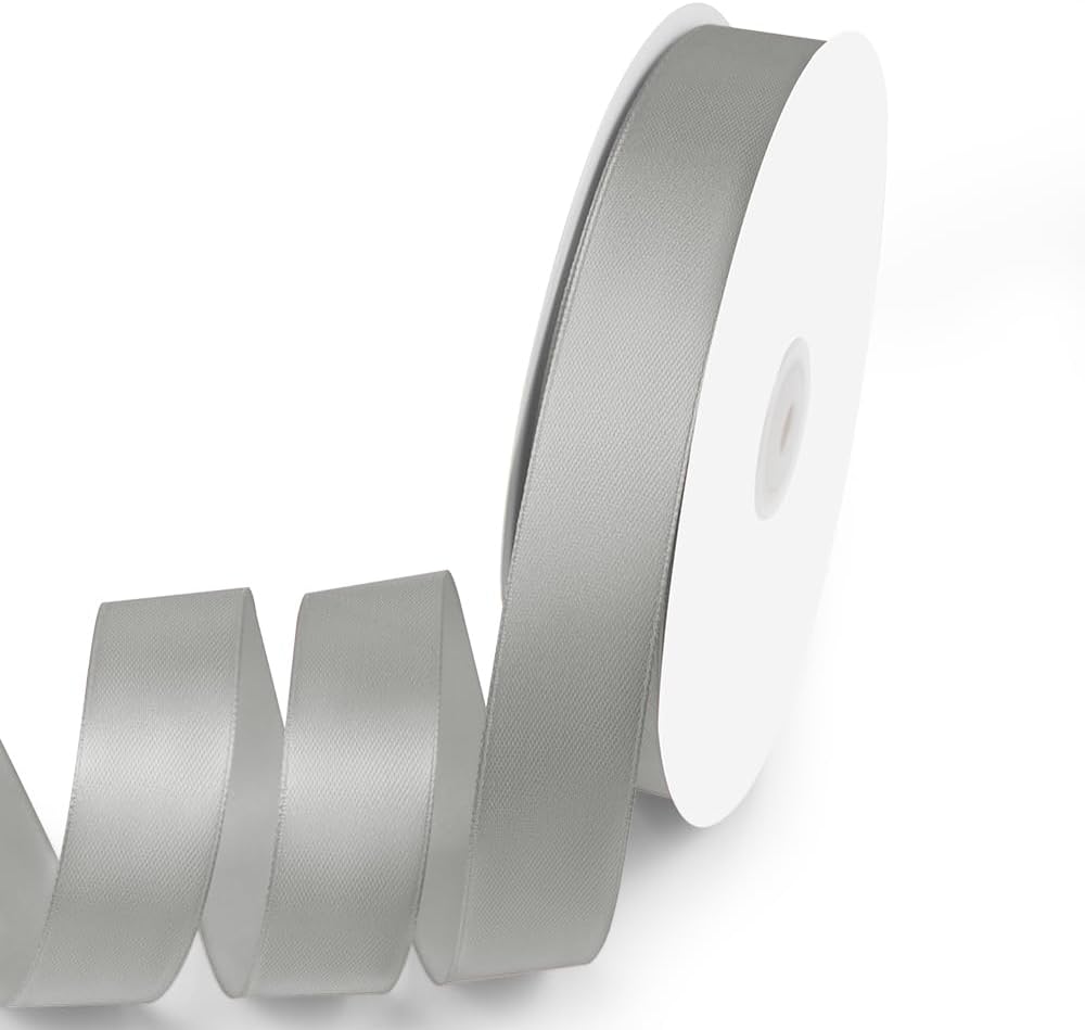 1" x 100 Yards Satin Ribbon - Silver Silk Ribbon with Spool - Ideal for Gift Wrapping, Floral Bouquets, Crafts, Wedding Party Decorations, Christmas and Sewing Projects