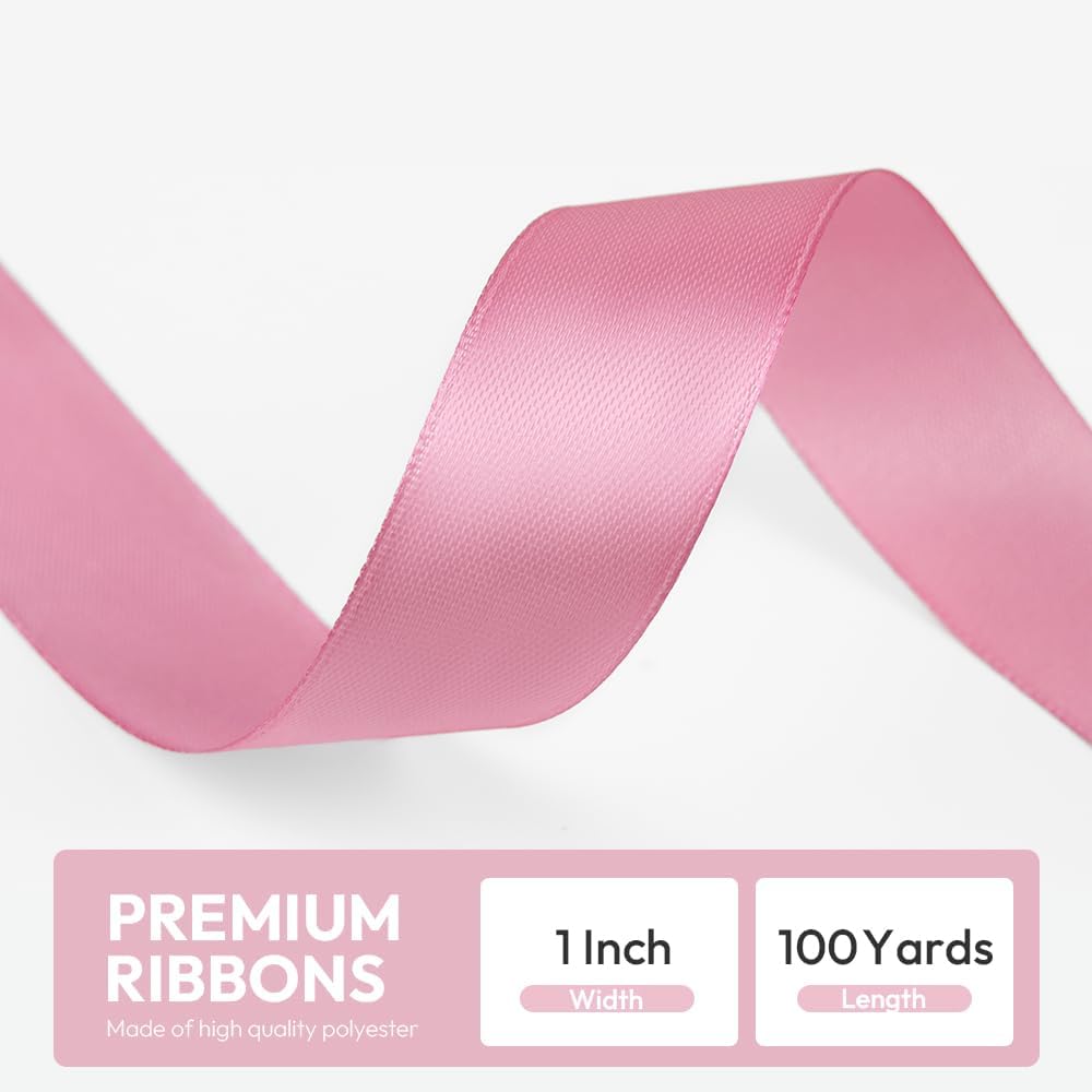 1" x 100 Yards Satin Ribbon - Rose Gold Silk Ribbon with Spool - Ideal for Gift Wrapping, Floral Bouquets, Crafts, Wedding Party Decorations, Christmas and Sewing Projects