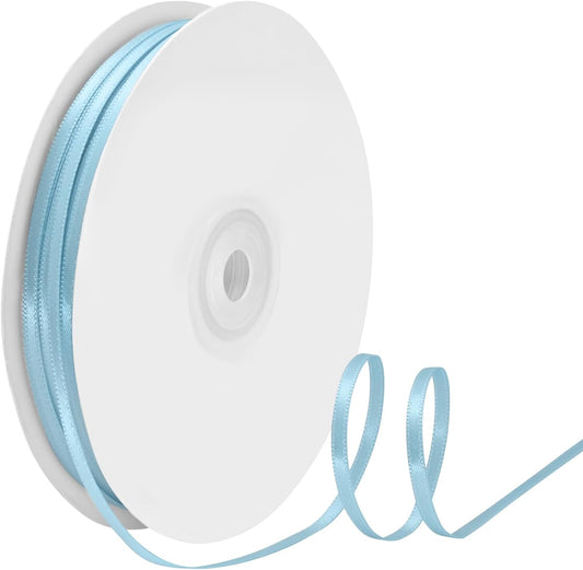 1/8 Inch X 100 Yards Lt Blue Satin Thin Ribbon Solid Color Double Faced Ribbons Perfect for Crafts Wedding Decor Bow Making Arts Sewing and More