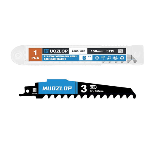 1 Pack 6 inch Reciprocating Saw Blades Set， 3 TPI High Carbon Saw Blades for Woodcutting，Saw Blades with Organizer Case (1, 3T/6inch)