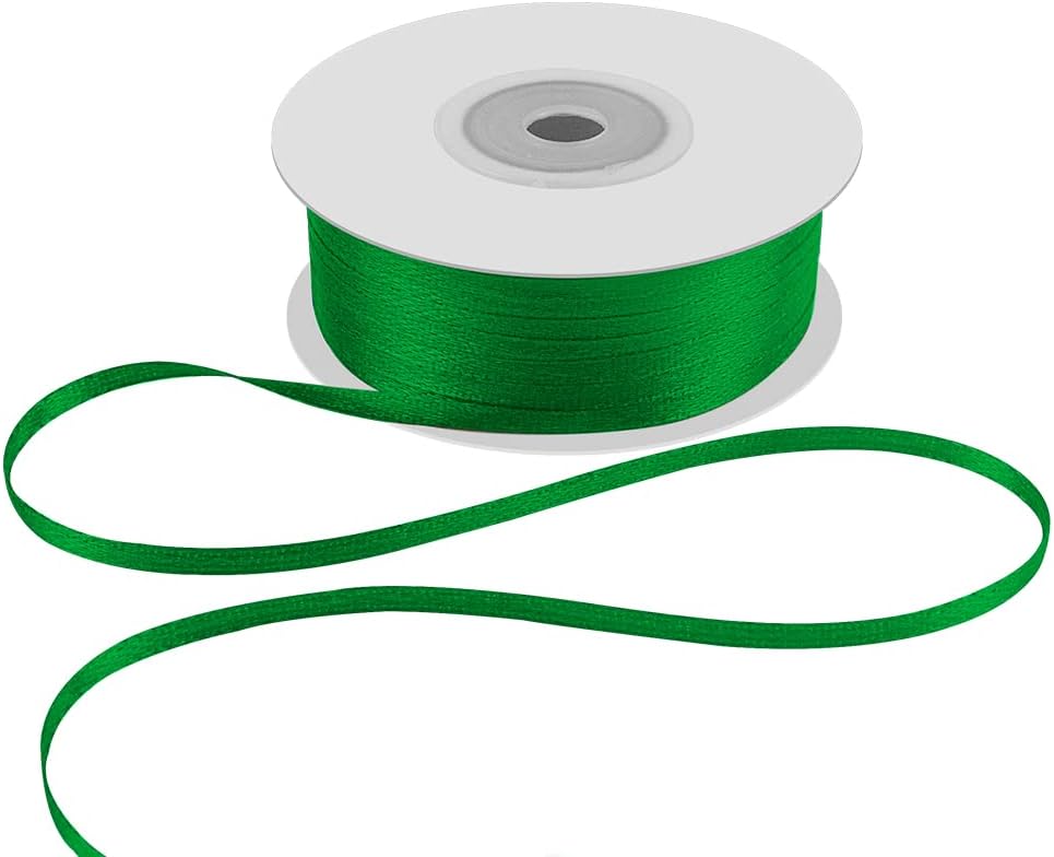 1/8" Wide x 100 Yards Single Face Polyester Satin Ribbon, Satin Ribbon for Crafts, Gift, Hair Bows, Wedding Party Decoration, Bow Making & Other Projects (Green)