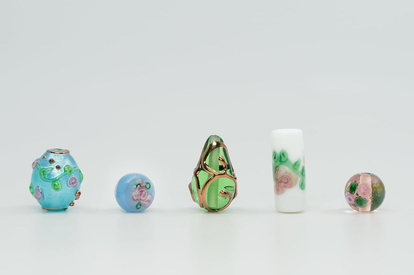 10 pcs Mix of Bohemia Lampwork Czech Glass Beads with Flowers, Hand Made Set Kit, LW 001