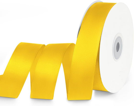 1" x 50 Yards Satin Ribbon - Yellow Silk Ribbon with Spool - Ideal for Gift Wrapping, Floral Bouquets, Crafts, Wedding Party Decorations, Christmas and Sewing Projects