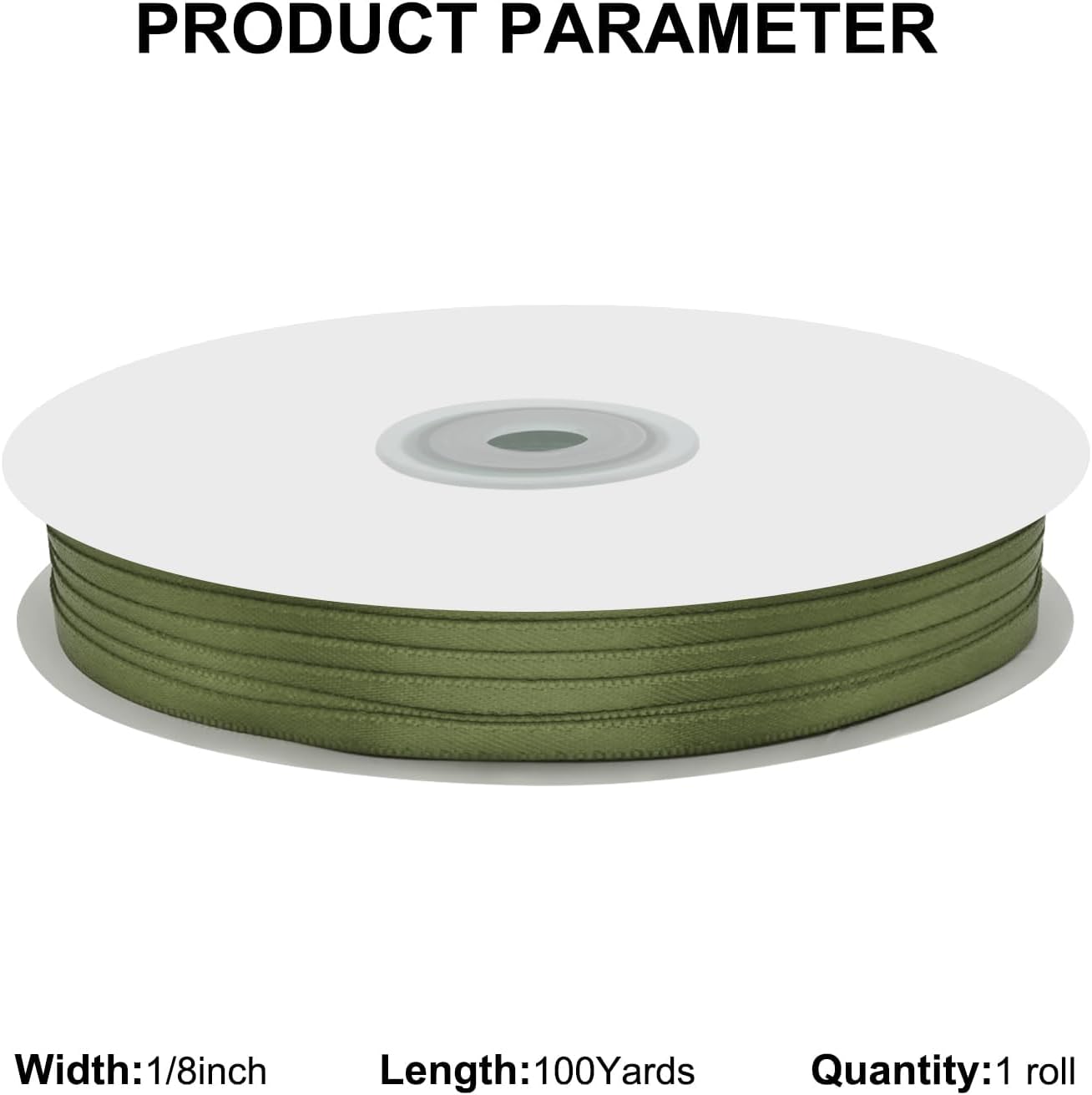 1/8" X 100 Yards Moss Satin Thin Ribbon Solid Color Double Faced Ribbons Perfect for Crafts Wedding Decor Bow Making Arts Sewing and More