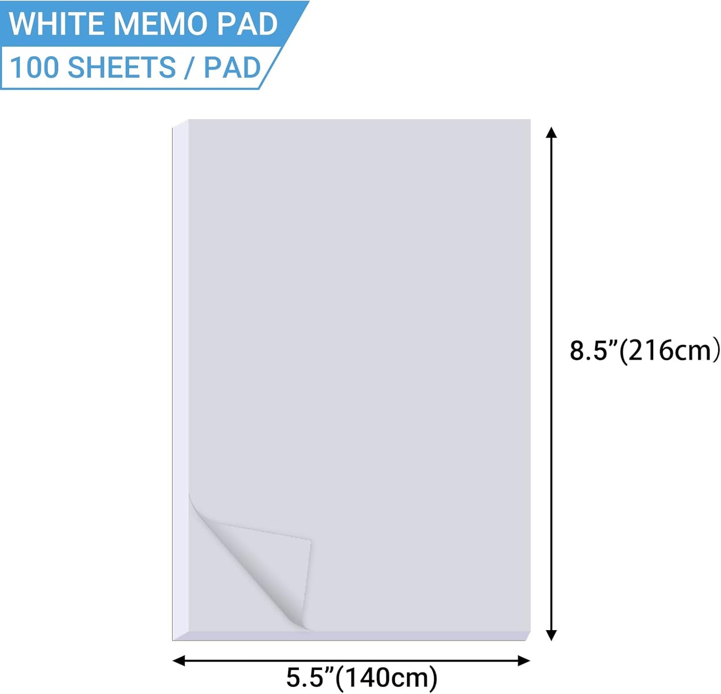 10 Pack Memo Pads 5.5x8.5 Inch, White Note Pads -Scratch Pads - Writing pads, 100 Sheets Each Pad