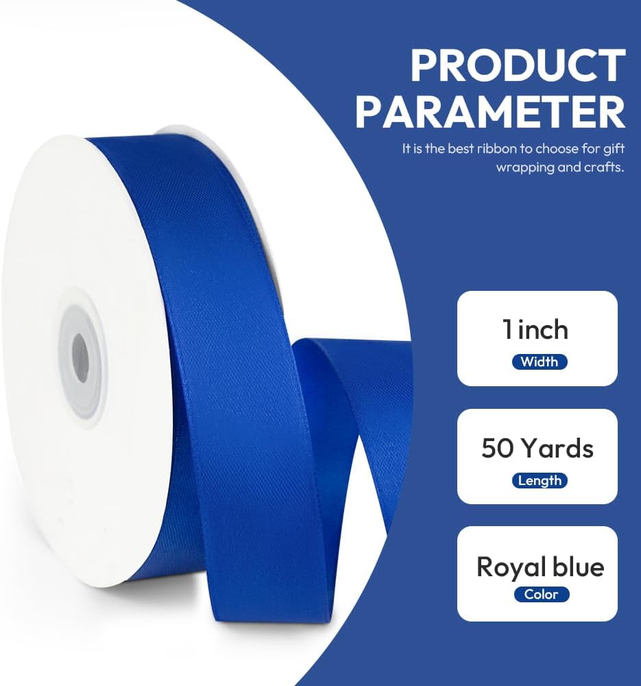 1" x 50 Yards Satin Ribbon - Royal Blue Silk Ribbon with Spool - Ideal for Gift Wrapping, Floral Bouquets, Crafts, Wedding Party Decorations, Christmas and Sewing Projects