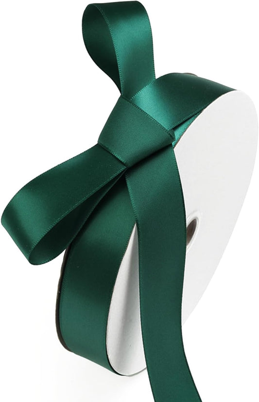 1" x 100 Yards Hunter Green Polyester Satin Ribbon Single Faced Bulk Fabric Ribbons for Gift Wrapping, Crafting, Bows Making, Flower Bouquet, Wedding, Home Decor