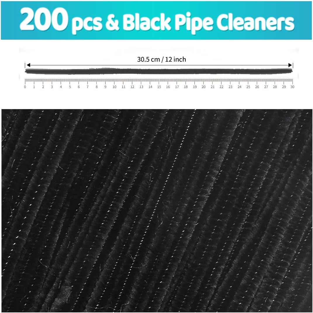 Iooleem 200pcs Black Pipe Cleaners, Chenille Stems, Pipe Cleaners for Crafts, Pipe Cleaner Crafts, Art and Craft Supplies.