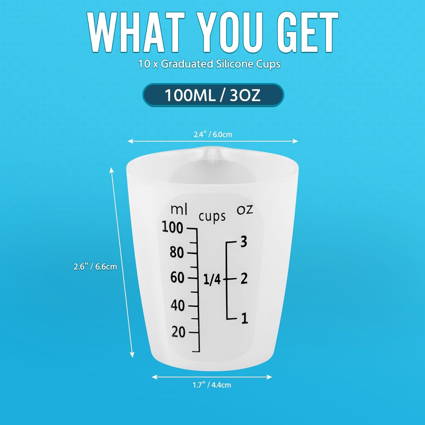 10Pcs Silicone Resin Mixing Measuring Cups 100ml for Resin Supplies, Easy-to-read Black Marks, Non-stick Reusable Silicone Pouring Cups for Epoxy Mixing