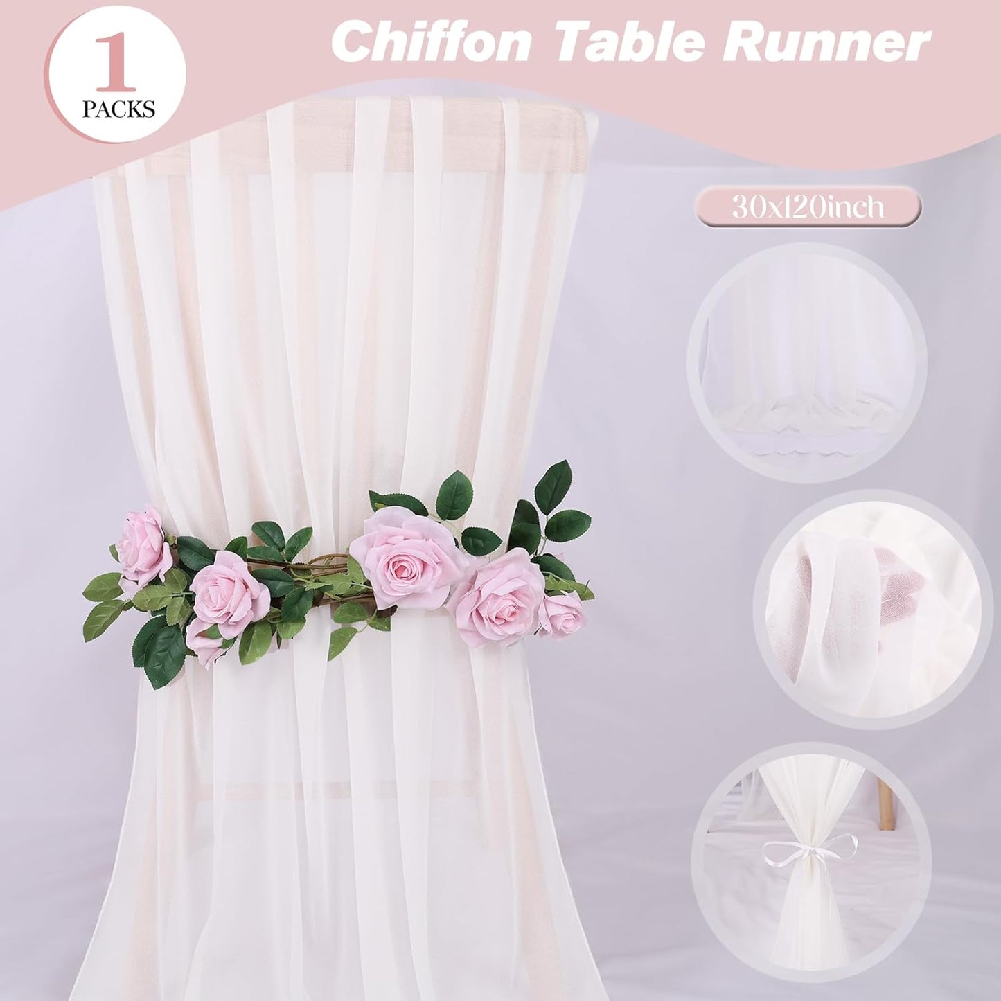 10ft White Chiffon Table Runner 30 x 120 Inches Romantic Sheer Table Runners for Wedding Party Bridal Baby Shower Birthday Holiday Decorations