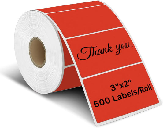 iEager 3" x 2" Thermal Labels, Rectangle Thermal Printer Stickers, Self-Adhesive Durable Sticker with Perforation Line, 500 Labels/Roll, Red
