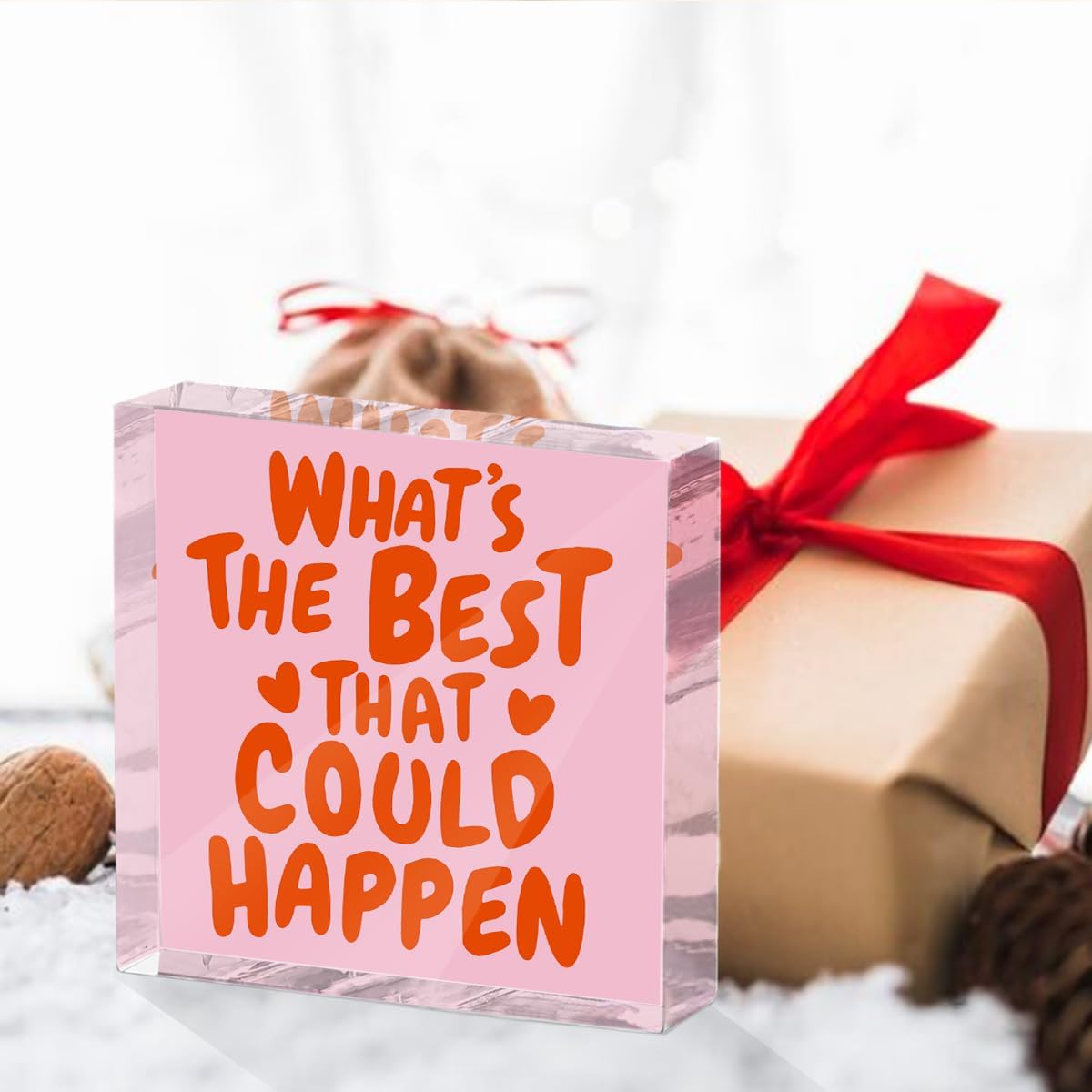 Inspirational Quote Desk Decor Acrylic Sign 4X4 Inch, Positive Affirmation Desk Decorative Signs for Shelf Tabletop Cubicle Room Office, Pink Gifts for Women Friends