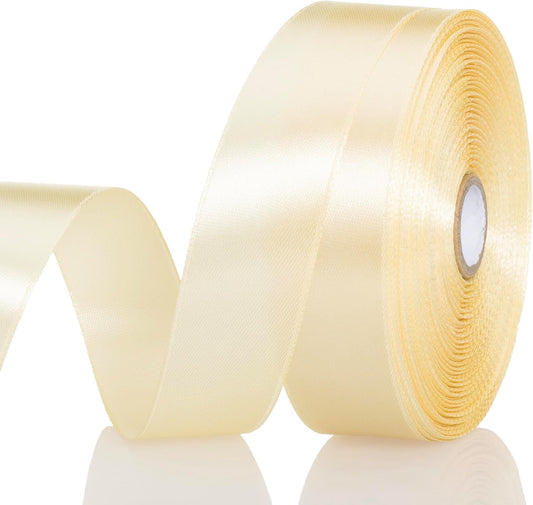 1 Inch Cream Yellow Solid Satin Ribbon, 50 Yards Craft Fabric Ribbon for Gift Wrapping Floral Bouquets Wedding Party Decoration
