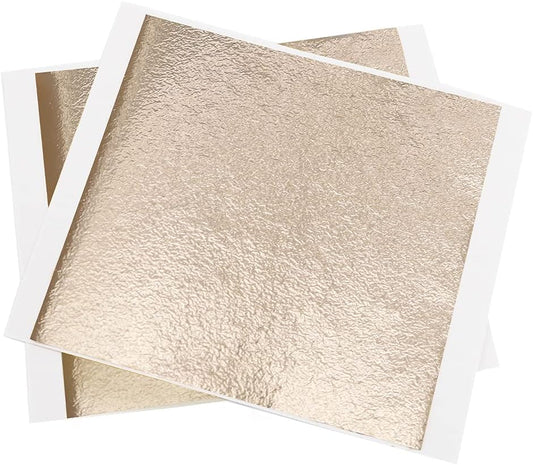 Imitation Gold Foil Sheets - KINNO Antique Gold Leaf Paper for Arts Decoration, Gilding, Nails, Handcrafts, Picture Frames, Sculpture, Furniture, and Wall, Paintings, 100 Sheets 5.1 by 5.3 Inches
